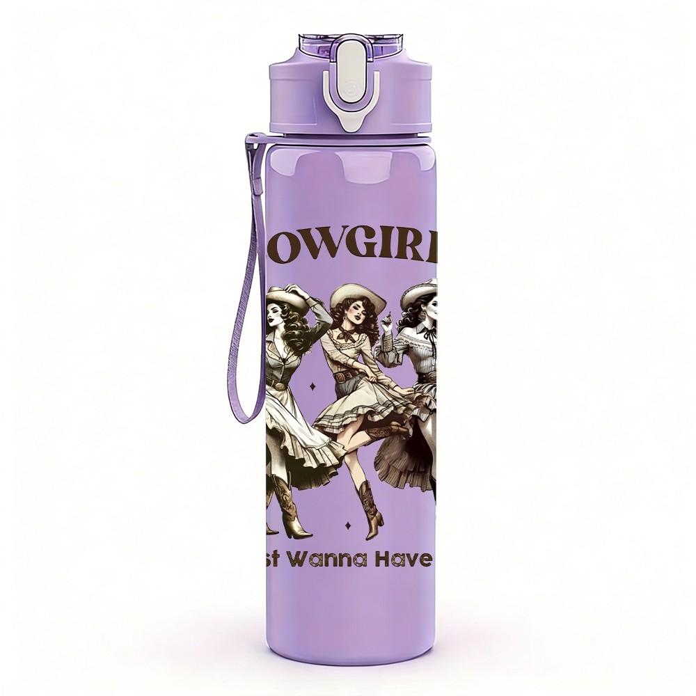1PC Vintage Cowgirl Horse Riding 750ml Color Plastic Sports Water Bottle Leakproof Flip Straw Lid Suitable for Sports Office Home Use
