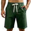 Men's Summer Corduroy Casual Shorts with Multiple Pockets, Embroidered , Drawstring Elastic Waist
