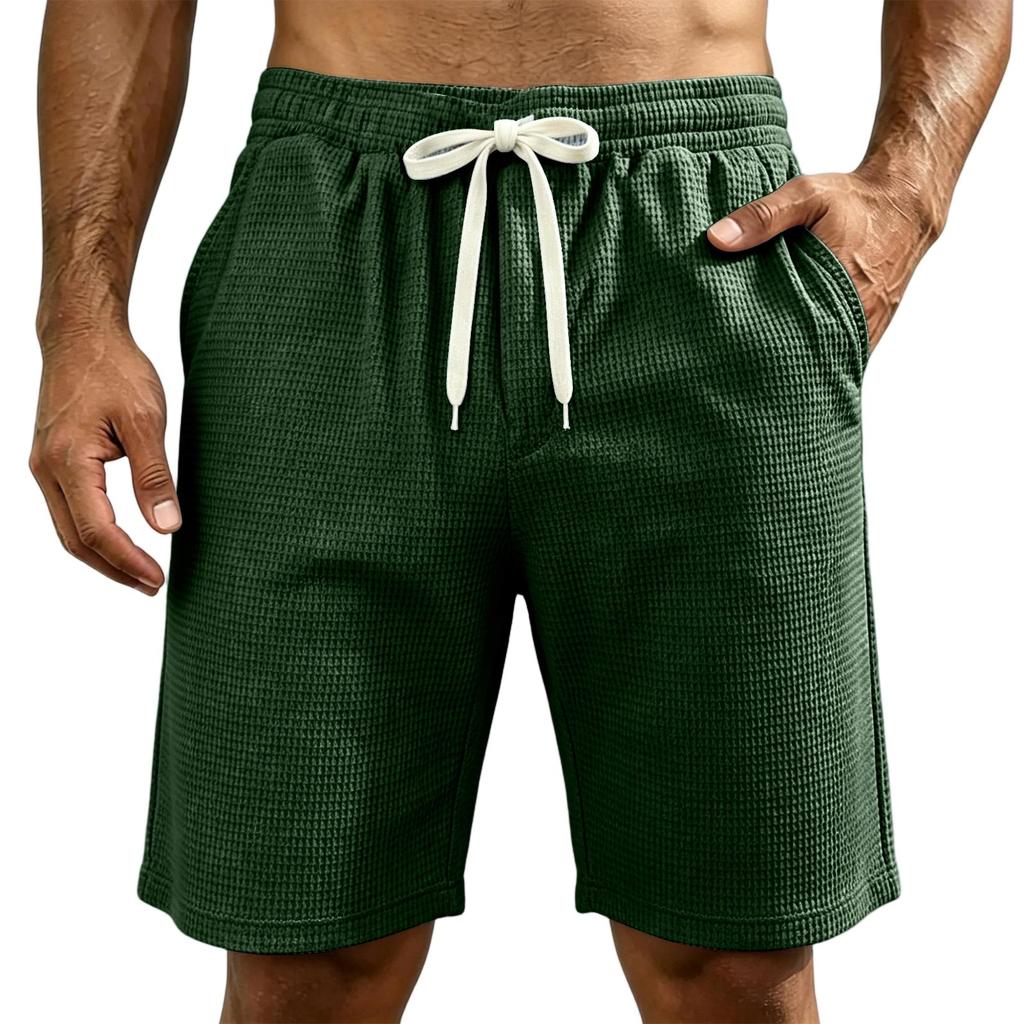 Men's Summer Corduroy Casual Shorts with Multiple Pockets, Embroidered , Drawstring Elastic Waist