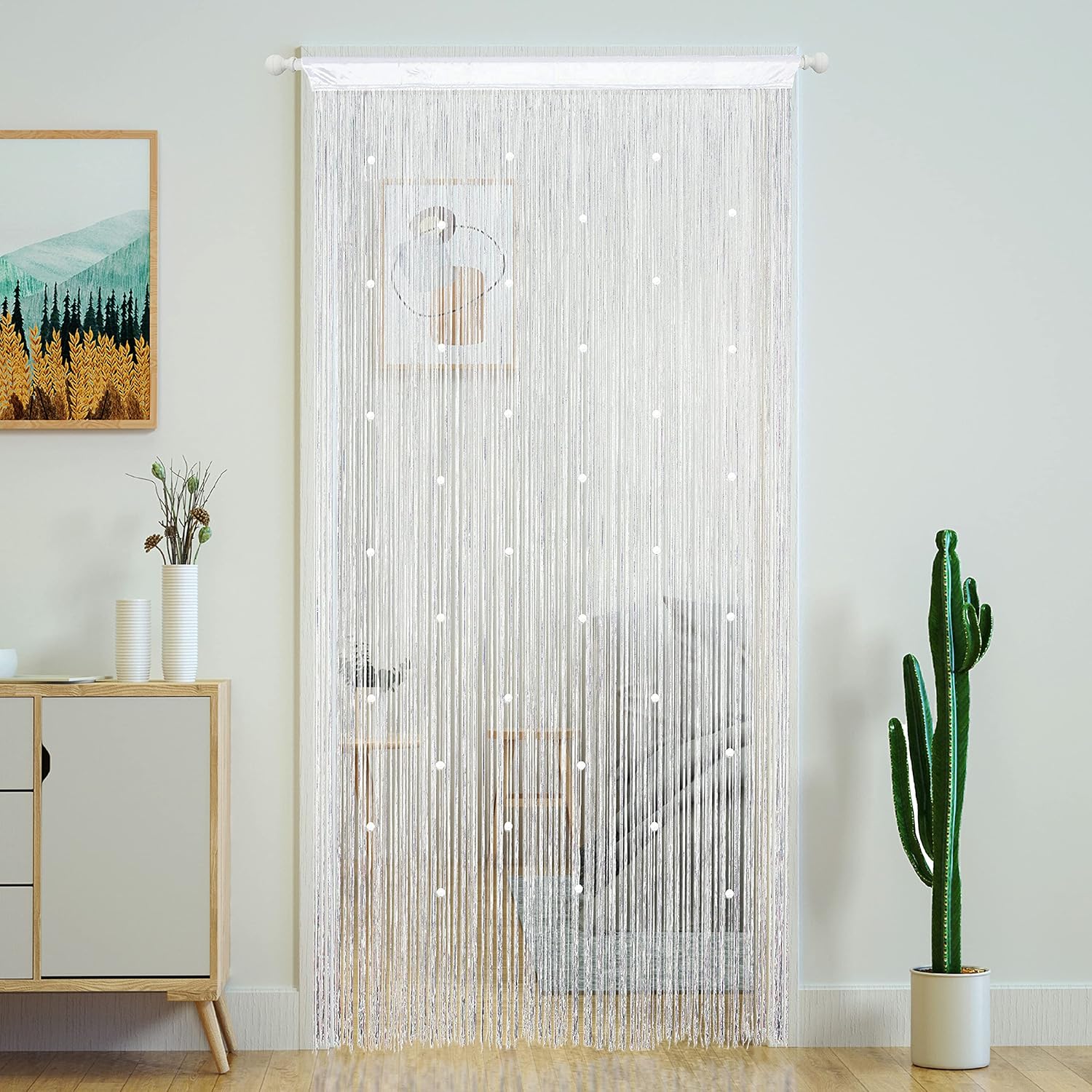 

Beaded Curtain Door String Curtains for Doorway Tassels Beads Hanging Fringe Divider Window Hallway Entrance Wall Closet Bedroom Privacy Decor 100cmW x 200cmL (1pc) белый