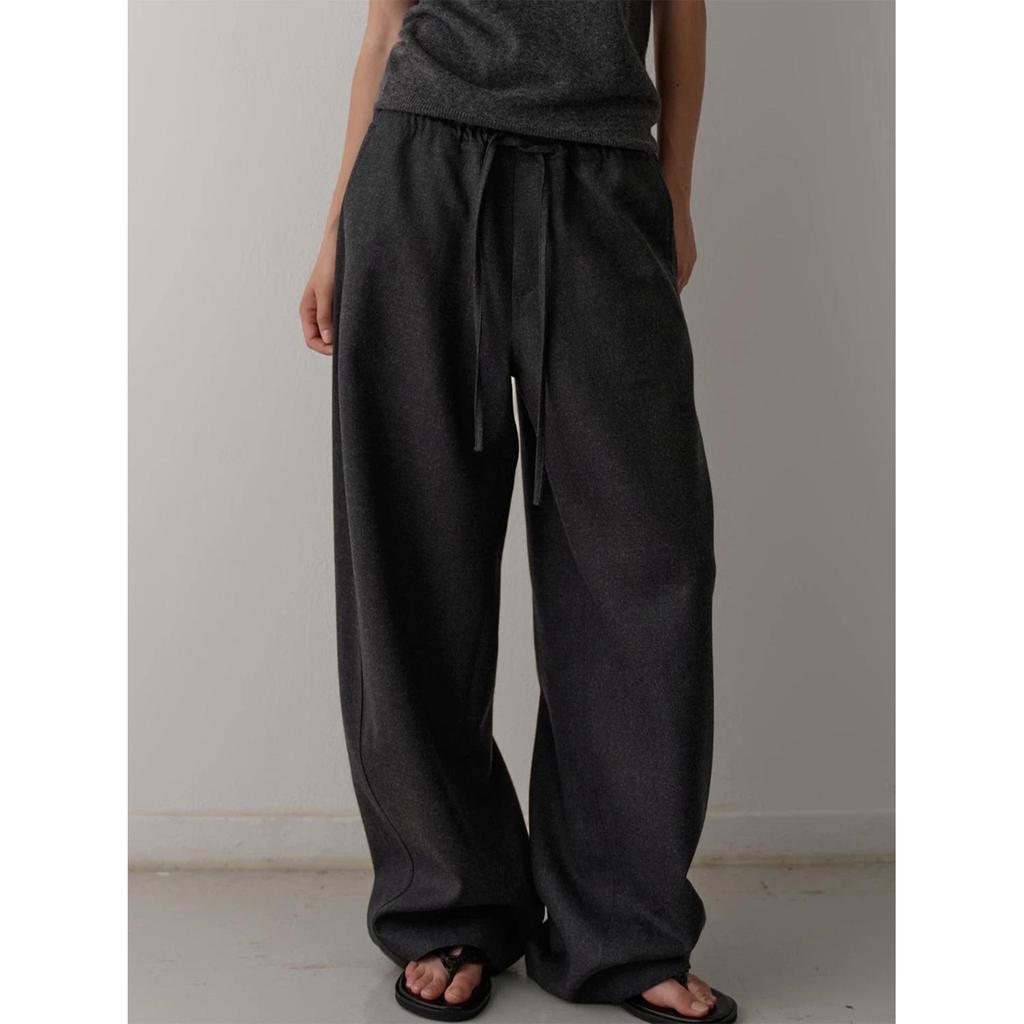Sister Teng Autumn/Winter High-Waist Wide-Leg Pants - Lazy Style Casual Curved Fit for Women
