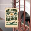 Vintage "Our Little Piece of Paradise" Metal Wall Sign, 8x12 Inch, Outdoor Decor