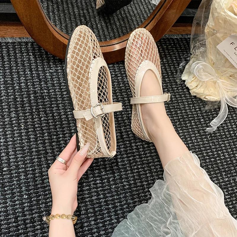 Women Sandals New Flat Soft Soled Mary Jane Shoes for Women Mesh Breathable Versatile Sandals Women Sandalias De Mujer