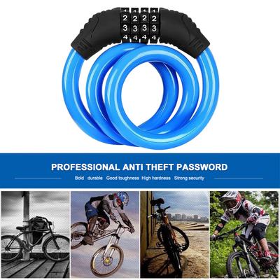 Spiral Steel Cable Universal Bicycle Lock Anti-Theft Coil 4-Digit Code Mountain Bicycle Security Lock Cycling Parts