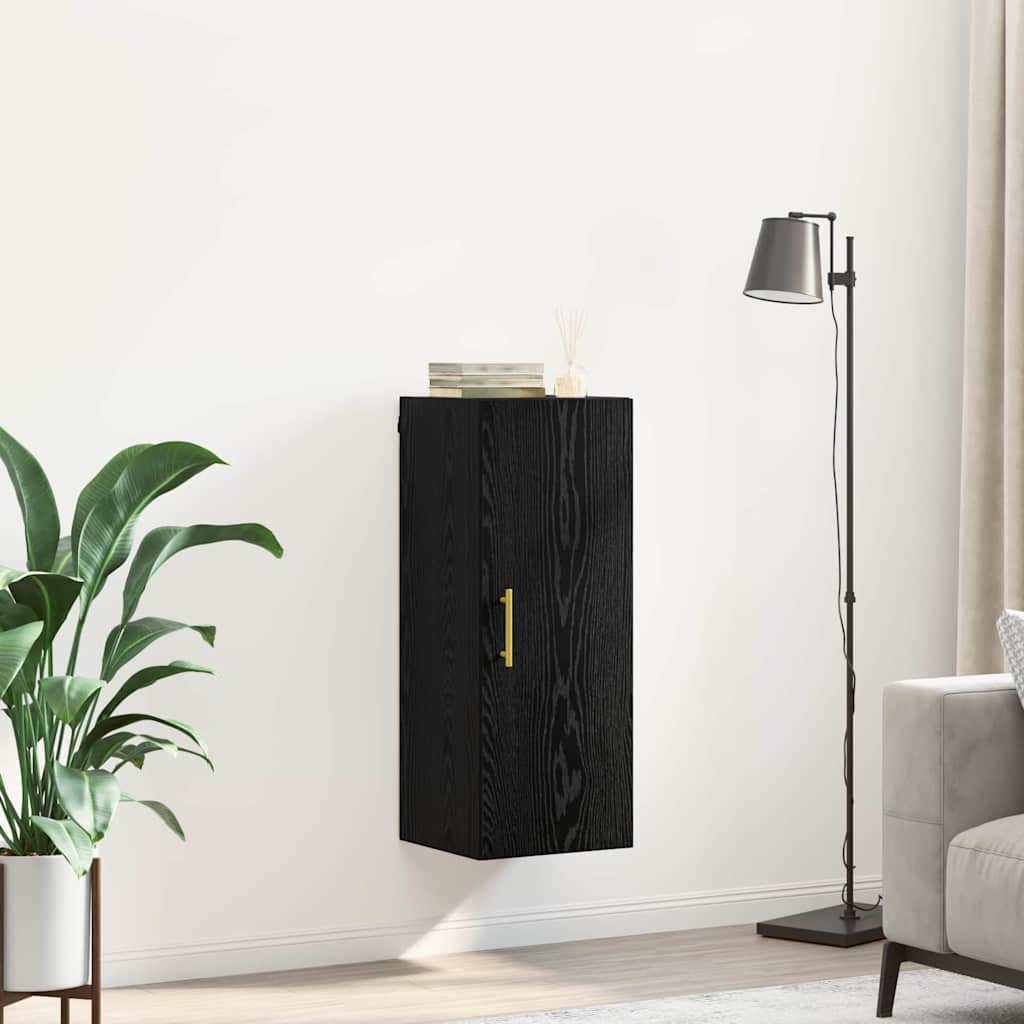 Wall Mounted Cabinet in Black Oak Effect 34.5 x 34 x 90 cm