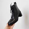 British Leather High-heeled Lace-up Martin Boots Women's 2025 Autumn and Winter New Versatile Square Head Thick Heel Thin Short Boots