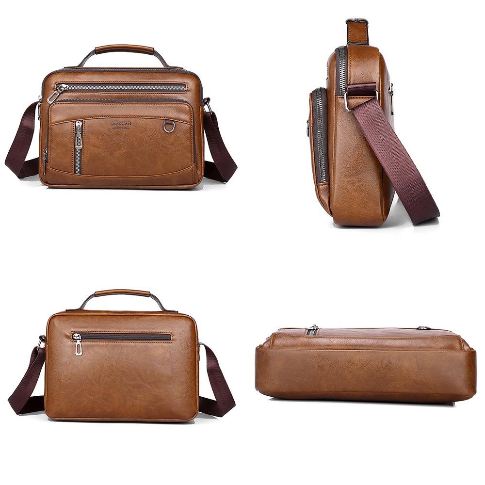 WEIXIER Men's Leather Messenger Bag Waterproof Crossbody Shoulder Bag Sling Satchel Bag Briefcase for Work Business Travel