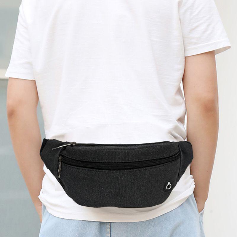 Męska płócienna torba biodrowa do sportów outdoorowych: Jednolity kolor, wielokomorowy, odporny na zużycie, pogrubiony, przenośny portfelik na monety, trzywarstwowa konstrukcja.