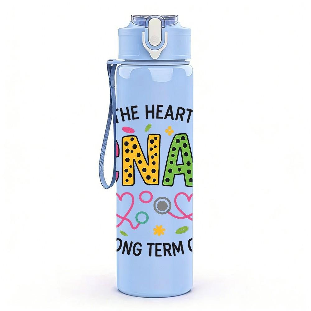 1PC Cnas Long Term Care Heart Floral 750ml Color Plastic Sports Water Bottle Leakproof Flip Straw Lid Suitable for Sports Office Home Use