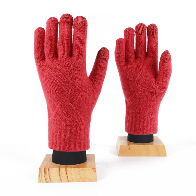 

Wool knitted gloves men s and women s winter versatile finger students cold warm couple knitted gloves One size оранжевый
