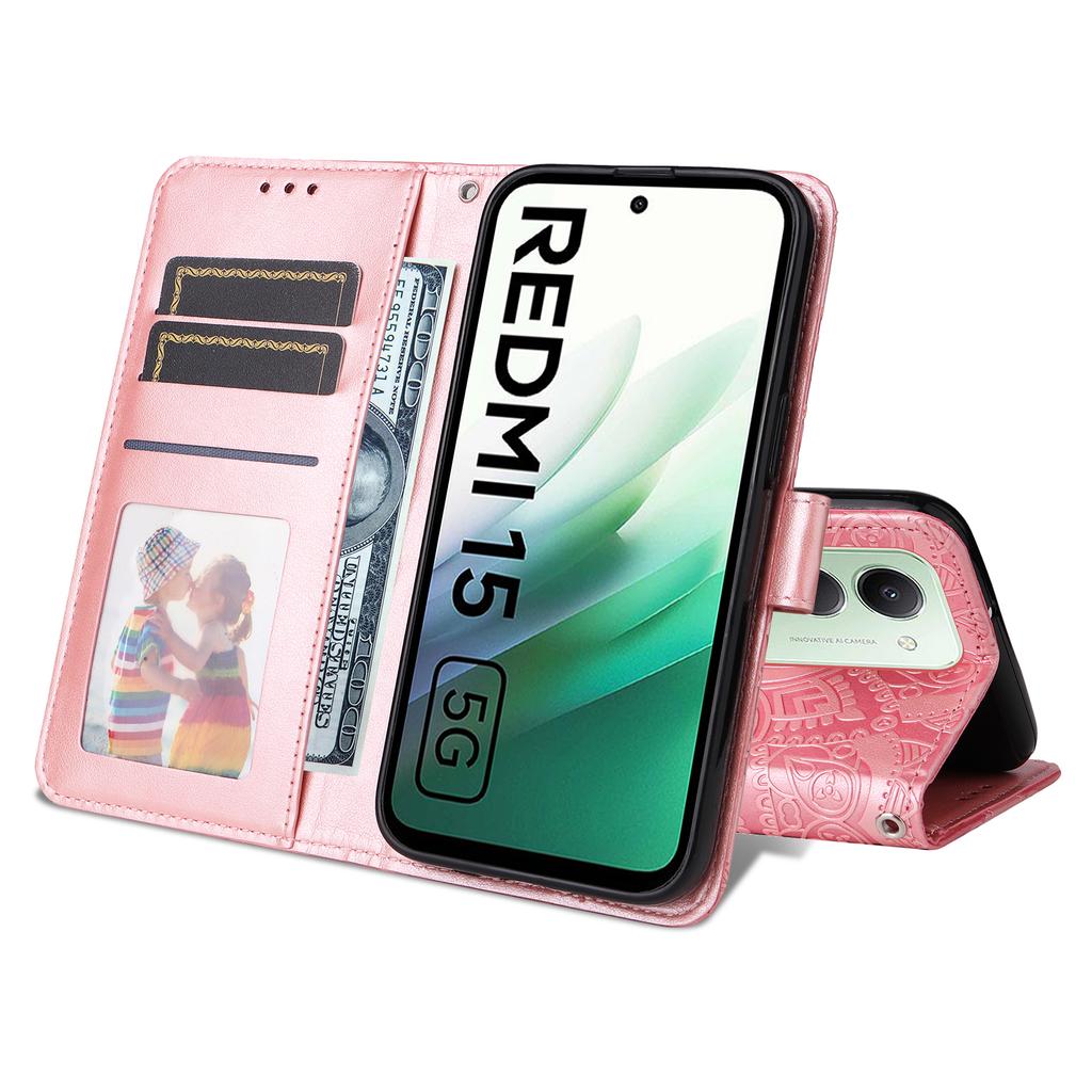 Pro Xiaomi Redmi 15 4G Pouzdro Kožené Peněženkové Pouzdro na Telefon s Potiskem Slunečnice