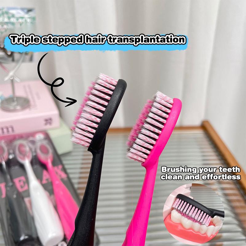 

2Pcs Convex Surface Toothbrush Soft Bristle Teeth Brushes Black Pink Toothbrushes Dental Oral Care Travel Portable Washing Daily
