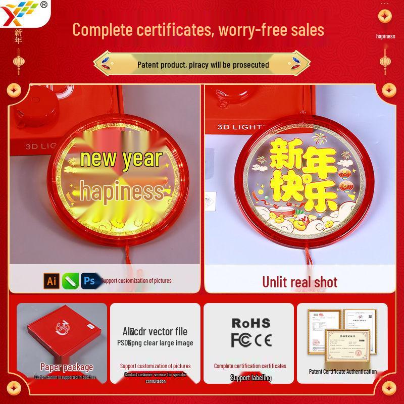 

2025 Luminous Fu Character Lantern - Spring Festival Decorative Lantern for Balcony & Windows