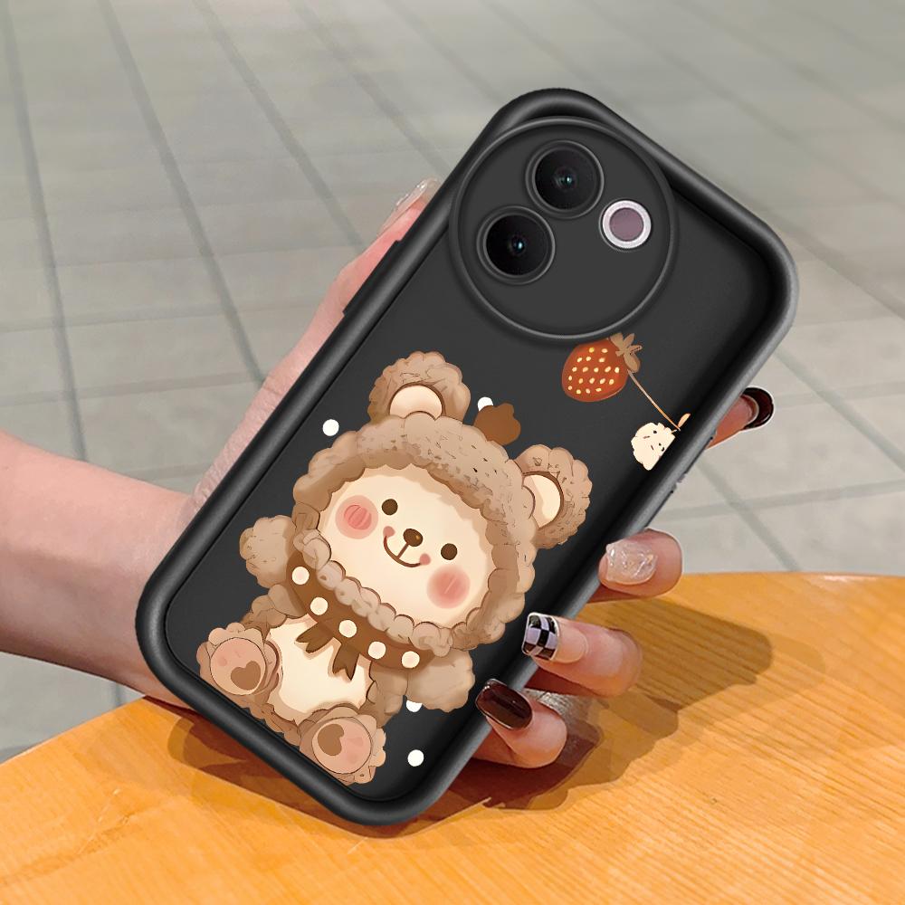 For Honor 200 90 Lite Huawei P30 P40 P50 Infinix Vivo V40 V30 Y16 Y19s Y22 Y22s Y36 Strawberry Bear Pattern Full Lens Protrct Soft Phone Case