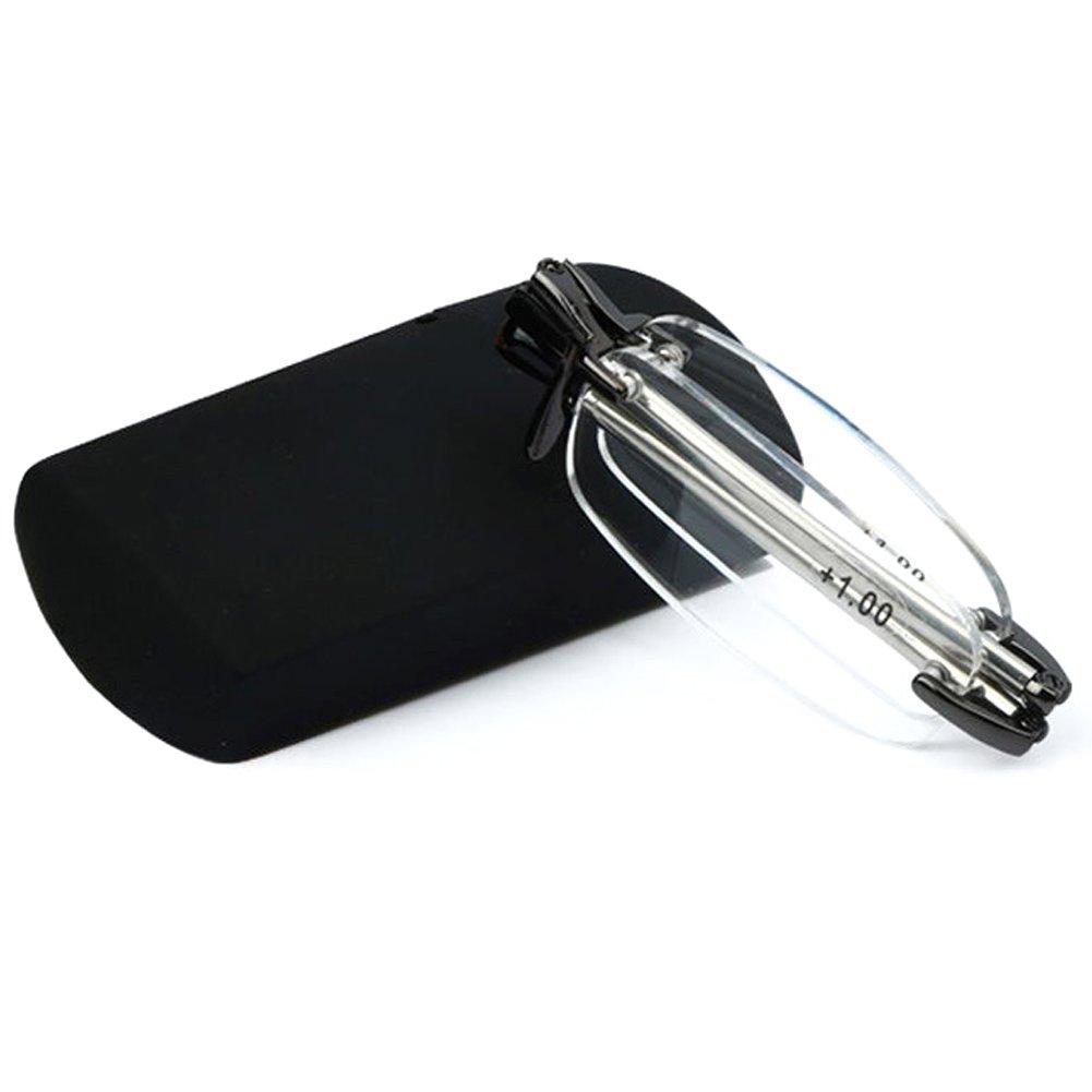 Portable Reading Glasses Ultra-lightweight, Foldable, (Black, +1.0)