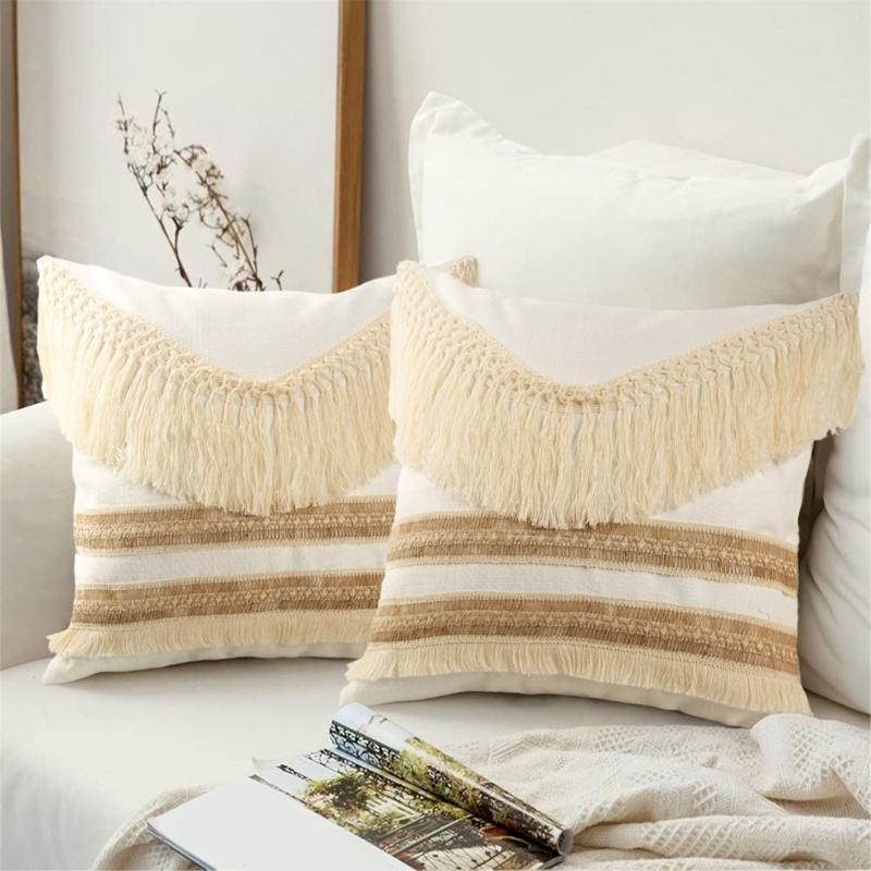 Pillow Case Decorative Pillow Covers 45x45cm with Textured Fringe Design for Elegant and Unique Home Decoration