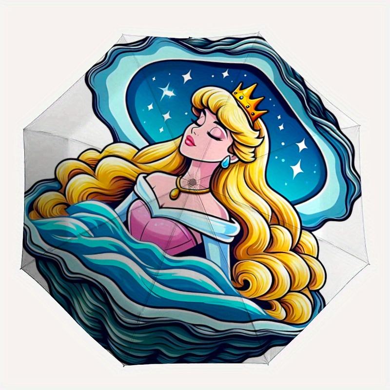 

1pc Princess Shell Automatic Folding Umbrella: Compact 8-rib Design Cartoon Travel Companion for Outdoor, Casual Accessory