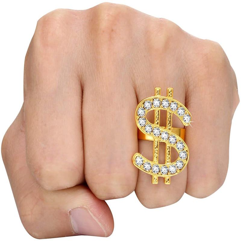 Hip Hop Kostymesett Hip-hop Dollar Halskjede Ring Bøttehatt Briller Sett For Fest Cosplay Rekvisitter