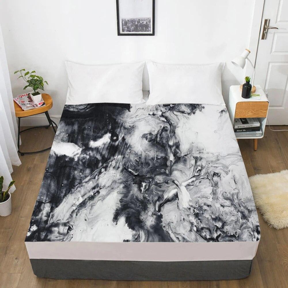 Mattress Cover Fitted Sheet With Elastic Band Bed Sheets Bedding Linens Queen King Size Bedsheet 160X200CM Marble Gold Leaves