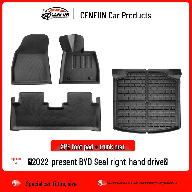 Eco-Friendly, Wear-Resistant BYD Seal RHD Car Mats: Waterproof Front, Rear, and Trunk Liners with Backrest Protection