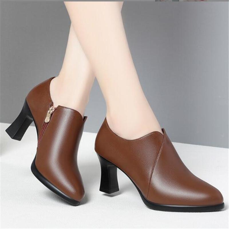 Fashion Fashion Block Heel Deep Mouth Woman Pumps Quality Leather Women Shoes 2025 High Heels Shoes Ladies Office Party Shoes Size 35-41