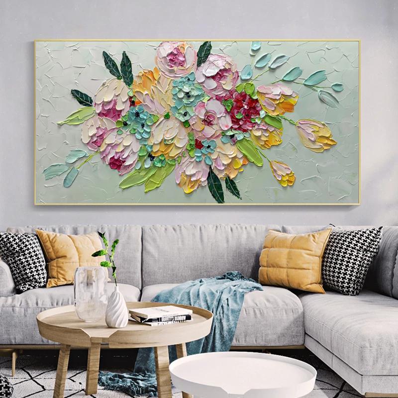 Golden Flower Abstract Home Decor Oil Painting Printed On Canvas Wall Art for Living Room Modern Posters Vintage Quadros Nordic