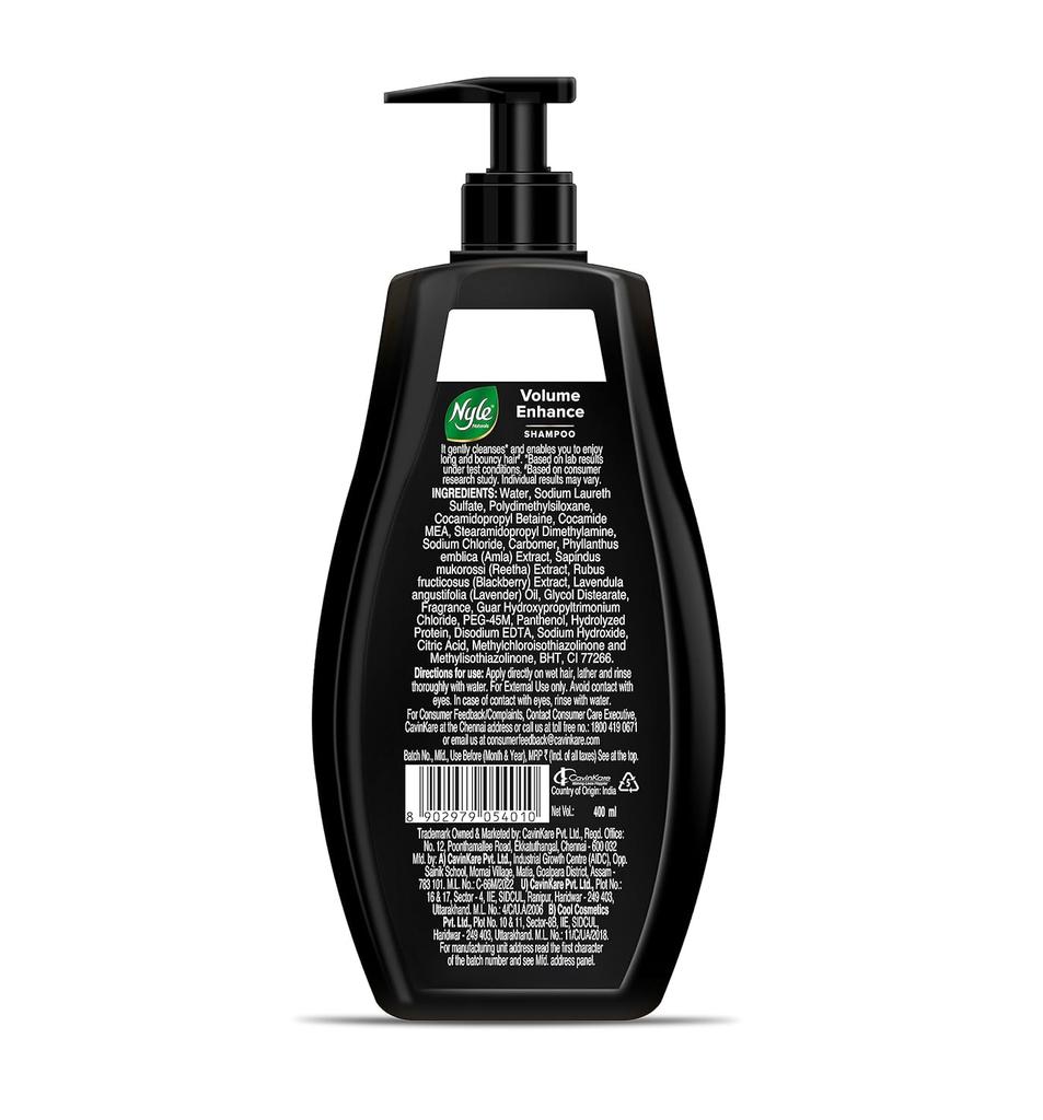 Nyle Naturals Volume Enhance Shampoo For Voluminous Hair With Reetha Blackberry & Amla Gentle Daily Care 400ml