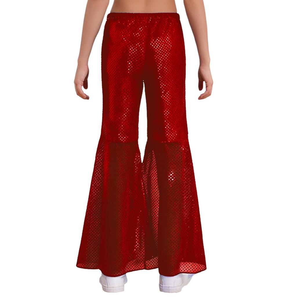 Mädchen Hip Hop Jazz Tanzkostüm Glitzernde Pailletten Schlaghosen Elastischer Bund Glockenhosen