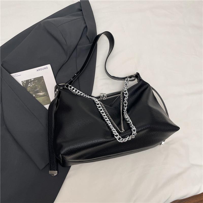 Fashion Chain Shoulder Bag Hobo Design Underarm Handbag Solid Pu Leather Ladies Bag Large Capacity Dumpling Crossbody Tote Bag