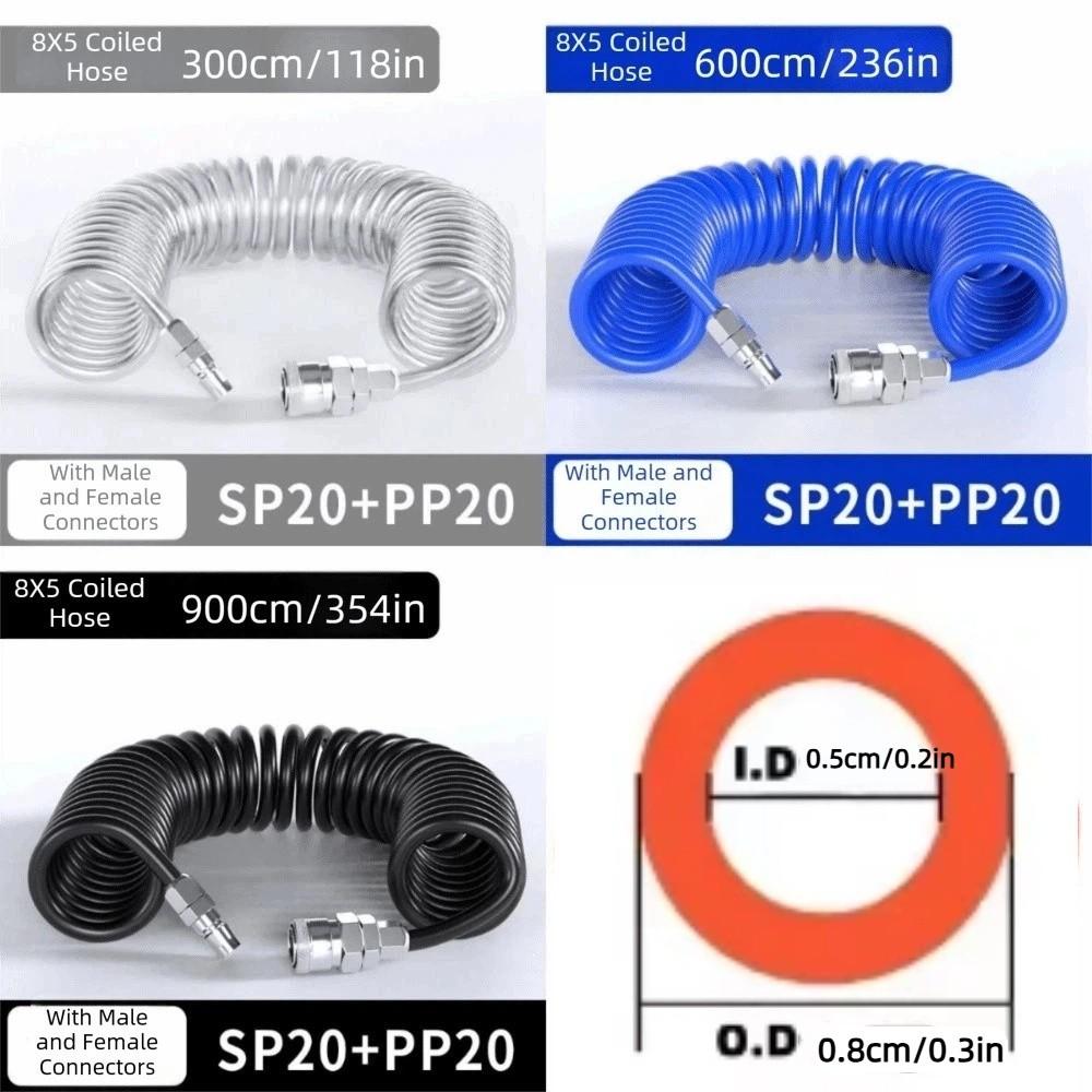 8*5mm PU Recoil Air Hose SP20-PP20 Quick Connect Fittings Pneumatic Spiral Hose Air Compressor