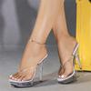 Pesstwei Fashion PVC Transparent Crystal Women Slippers Sexy Stiletto Heels Nightclub Wedding Stripper Shoes Zapatos De Mujer