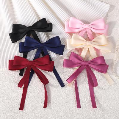 Elegant Double Layer Ribbon Bowknot Hair Clip 4.3 Inch Women's Tassel Headwear High-Quality Hairgrips Stylish Ponytail Accessory