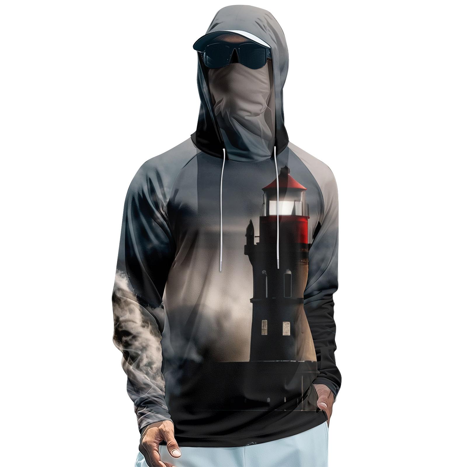 

Мужская худи реглан для рыбалки - UPF 50+ УФ-защита, длинный рукав, солнцезащитная рубашка с сетчатым козырьком S чёрный