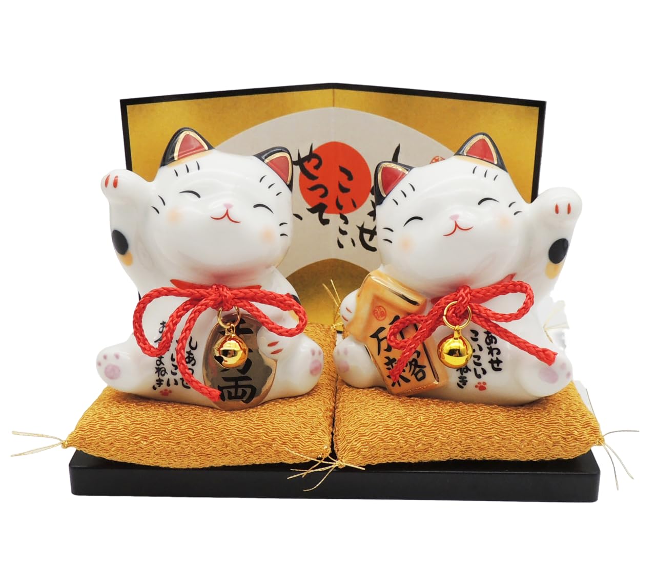 cat and cat with gold cushion Stylish right paw for good business grand opening feng shui money luck lucky anniversary Money-beckoning human-beckoning белый