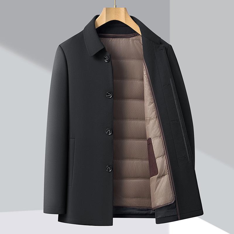 Men s Winter Business Casual Jacket with Detachable Down Liner and Lapel Collar 4XL чёрный