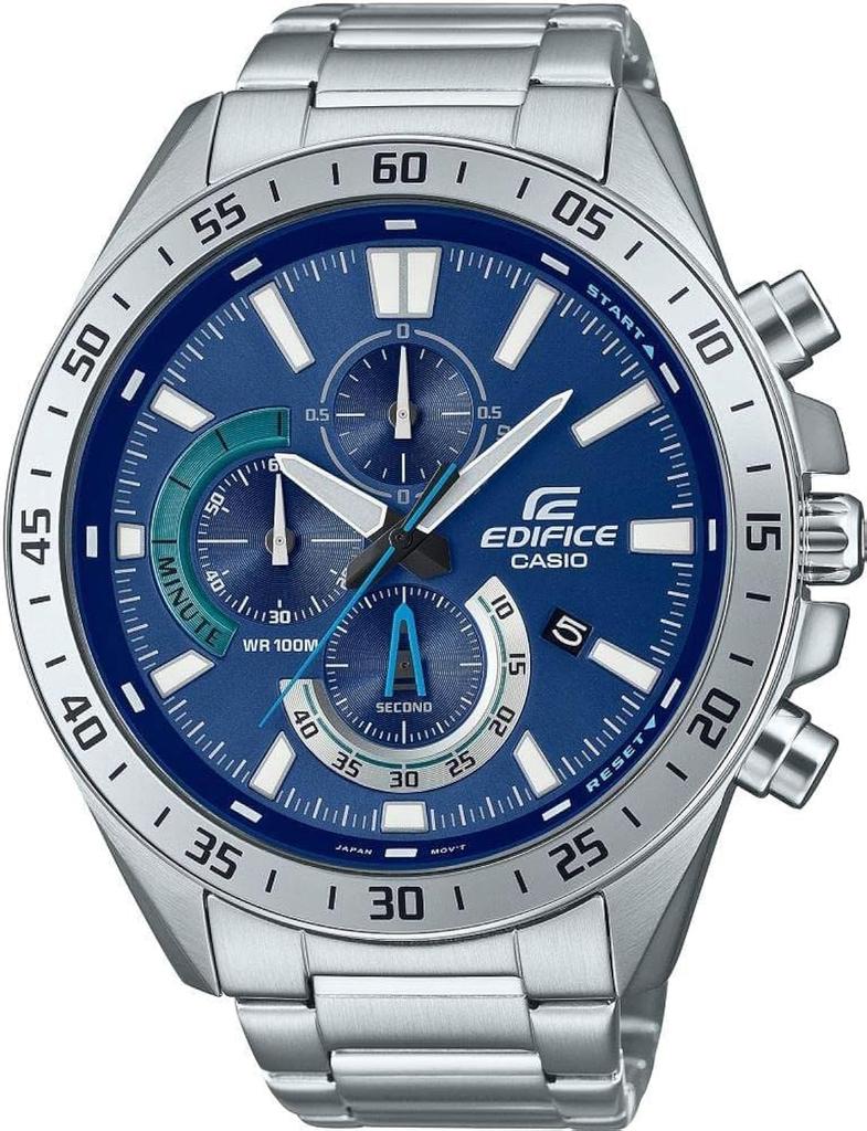 Casio Edifice Chronograph Analog Blue Dial Stainless Steel Band Made of stainless Men's EFV-620D-2AVUDF. steel. Classic.