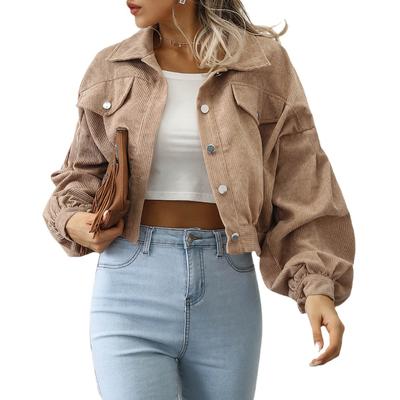 Chaqueta de pana con solapa informal de moda de otoño e invierno de tendencia, chaqueta corta con mangas abullonadas y un solo pecho, ropa de mujer