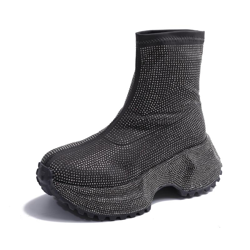 Mode Kristall High Heels Damen Stiefeletten Plateau Mode Elegante Schuhe 2025 Winter Goth Chelsea Boots Pumps Neu Schnee Mujer Botas