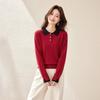 Women's 100% Wool Colorblock Lapel Knit Sweater