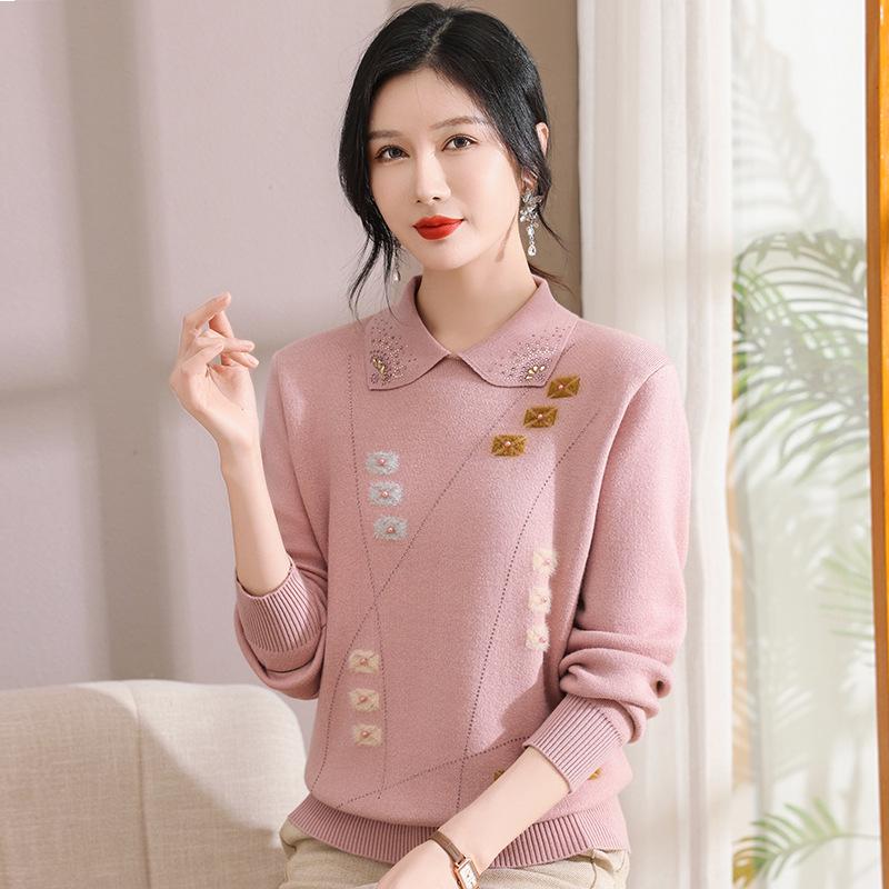 Mom's Wear 2024 Red Fleece One-Piece Base Layer Top for Middle-Aged and Elderly Women – Plus Size Thick Winter Sweater