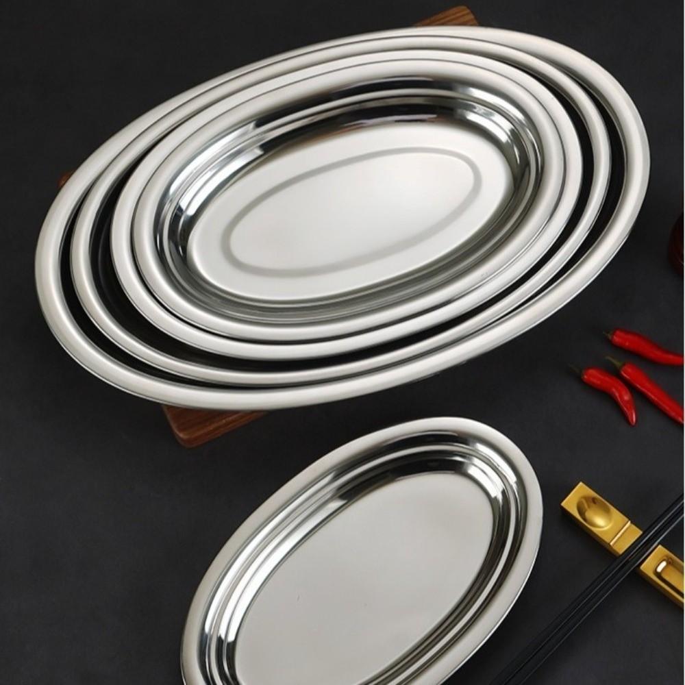 Oval Shape Barbecue Plate Stainless Steel Large Serving Plate New Steamed Fish Plate Kitchen Use