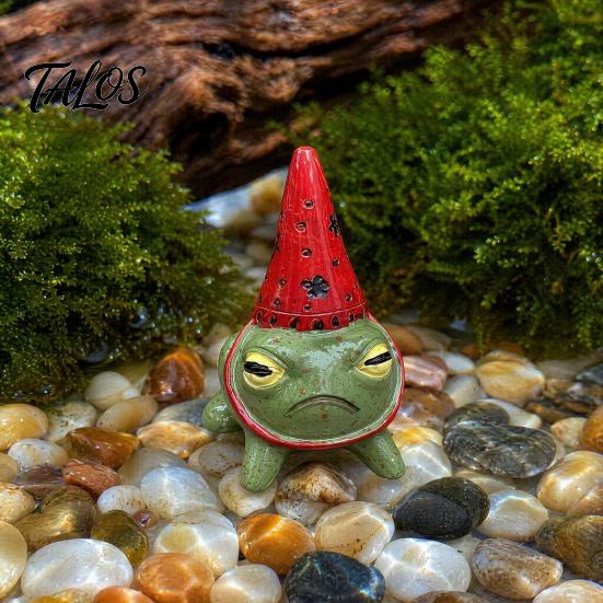 Talos Miniature Frog Figurine, Little Statue with A Party Hat, Decorative Resin Ornament for Outdoor Garden Courtyard