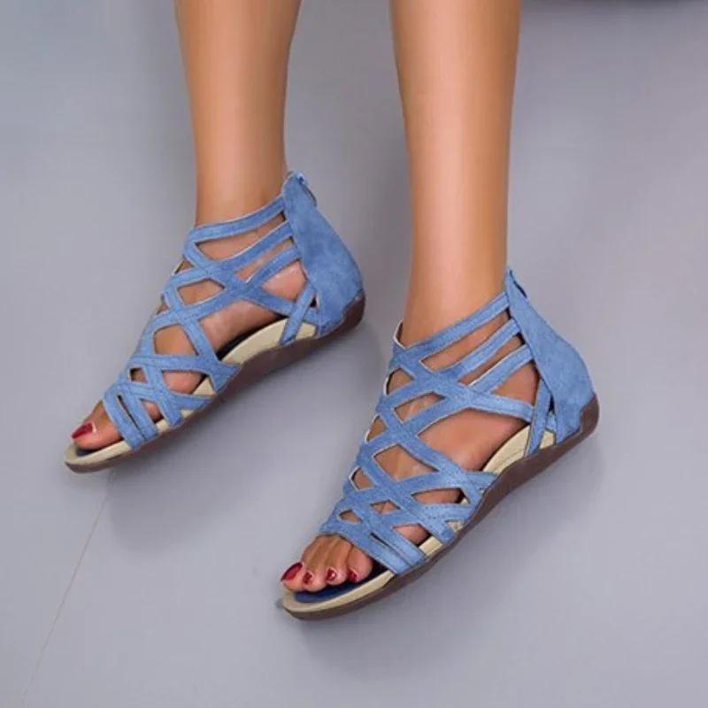 ladies Leopard Slope Heel Sandals Non-slip Lightweight Comfortable Casual womens Slippers Rome Outside Casual Flat Bottom Shoes