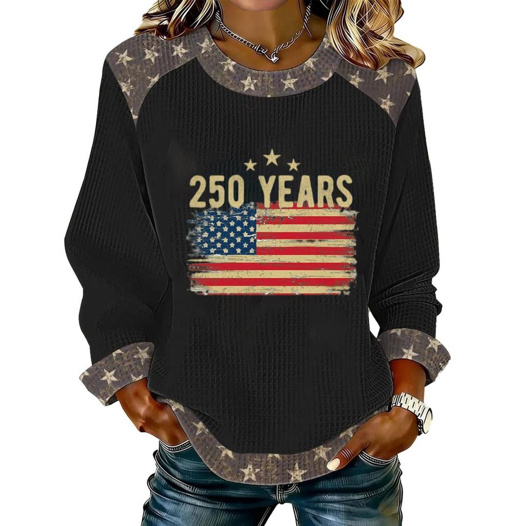 Women's long-sleeved fashionable casual everyday Independence Day printed top