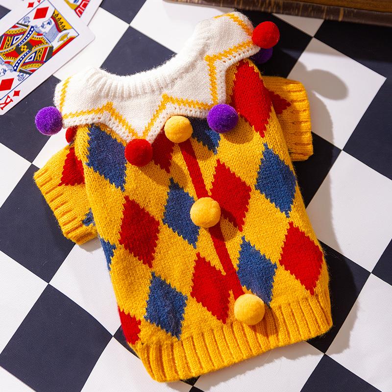 Circus Series Dog Clothes Autumn and Winter Warm Funny Hairball Knitted Sweater Than Bear Small Dog Pet Clothing