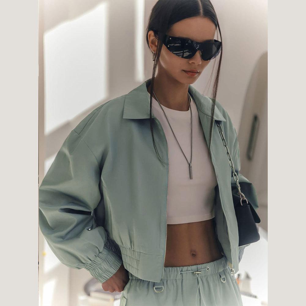 GMXIA Krátká bunda Kabát Podzim a Zima Nový Streetový Trend Personalizovaná Krátká Bunda s POLO Límcem Topy