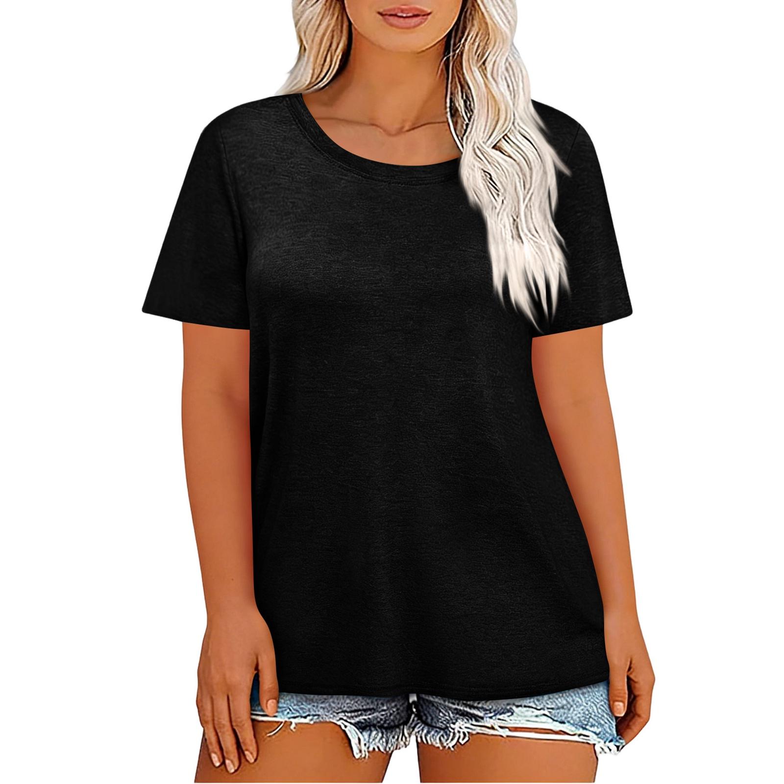 Women s Plus-Size Fashionable Casual Loose-Fit Short-Sleeve Top L чёрный