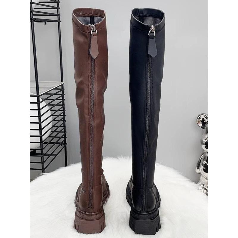 Knee boots New boots Thick-soled knight boots Fleece elastic boots Skinny boots Long boots