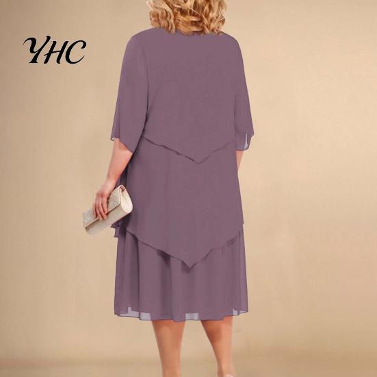 Layered Hem Flowy Dress Women Spring Summer Midi O-neck Half Sleeve Party Wedding Guest Elegant Chiffon