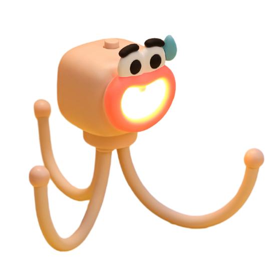 Cartoon Octopus Desk Lamp with Phone Stand Warm Glow Night Light DIY Poseable Decor Unique Funny Gift for Kids Adults
